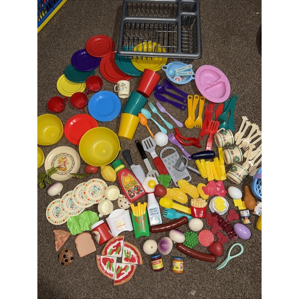 Huge Vintage Play Food Lot Play Kitchen Accessories Bowls Plates Food Mixed Lot - Picture 2 of 15